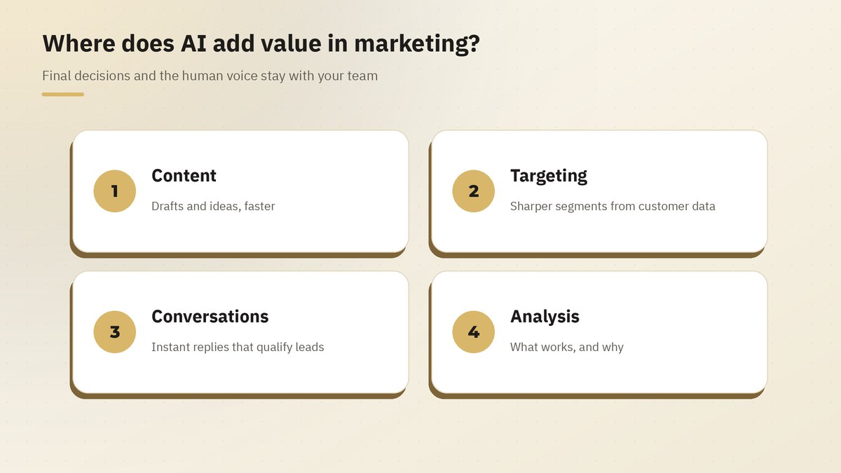 Uses of AI in marketing: content, targeting, conversations, analysis