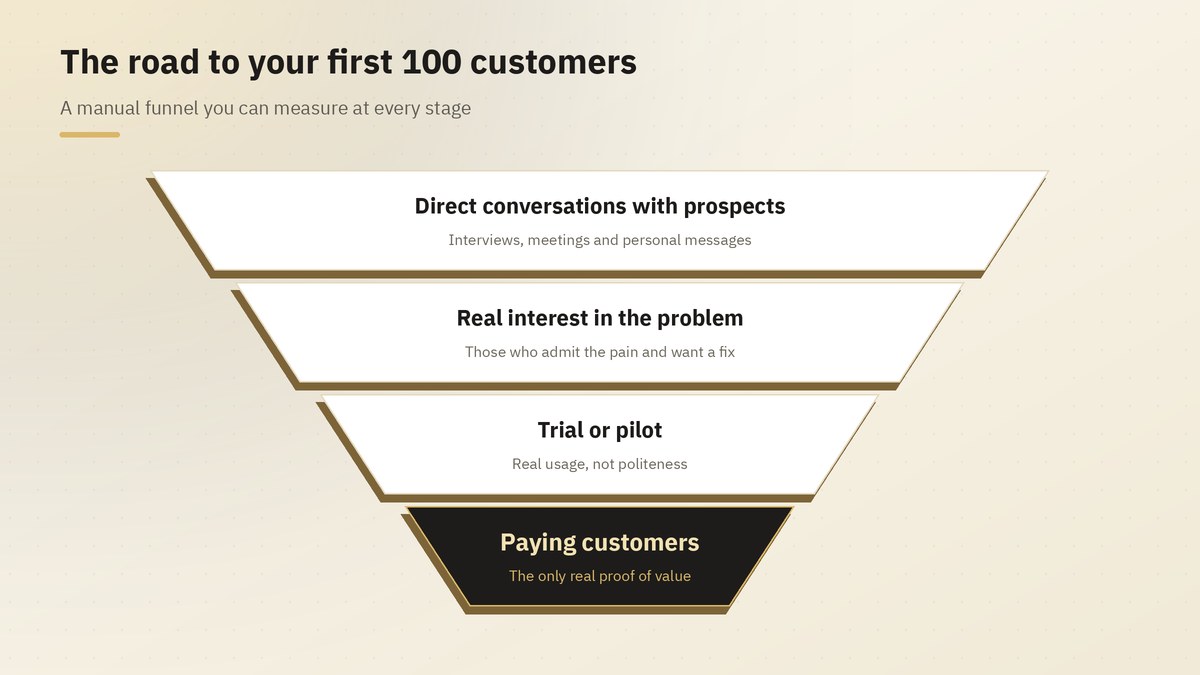 The funnel to your first 100 customers: conversations, interest, trial, paying customers
